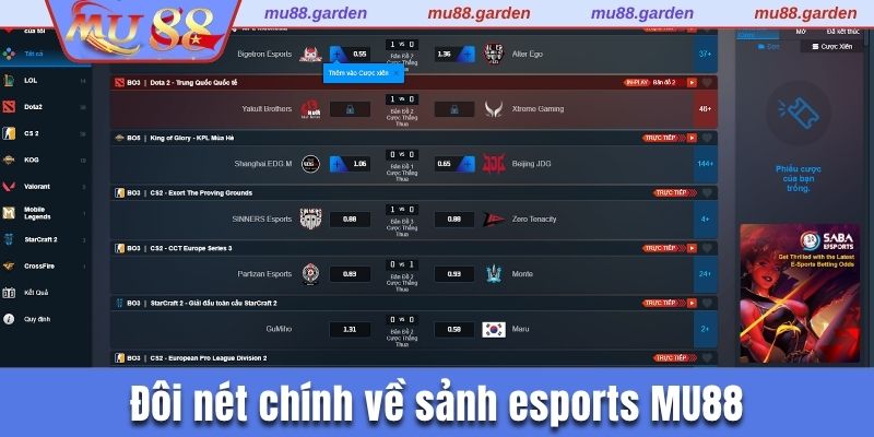 Đôi nét chính về sảnh esports MU88
