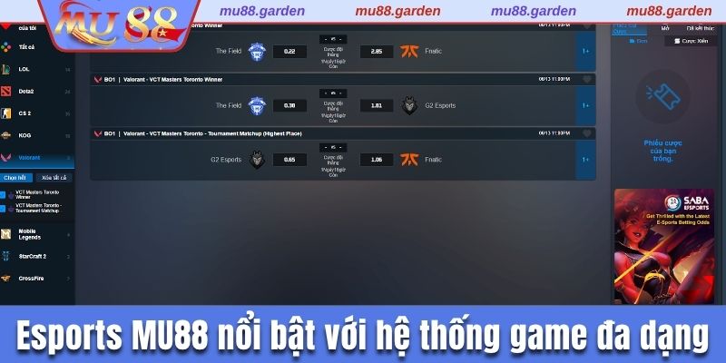 Esports MU88 nổi bật với hệ thống game đa dạng