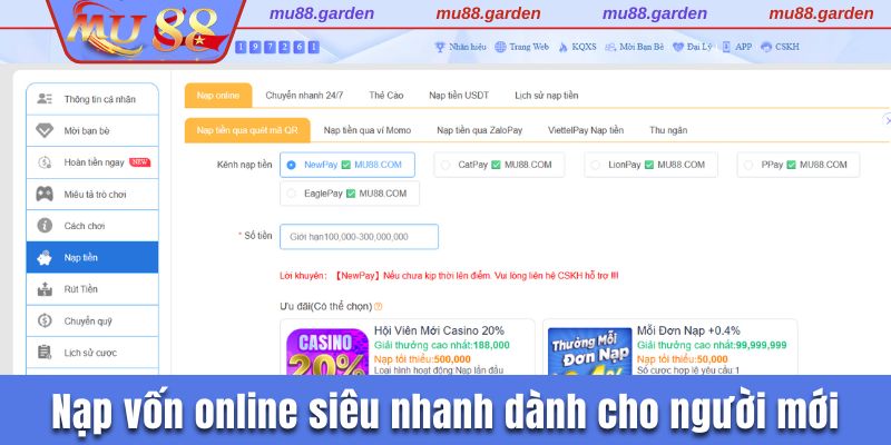 Nạp vốn online siêu nhanh dành cho người mới