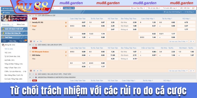 Từ chối trách nhiệm với các rủi ro do cá cược
