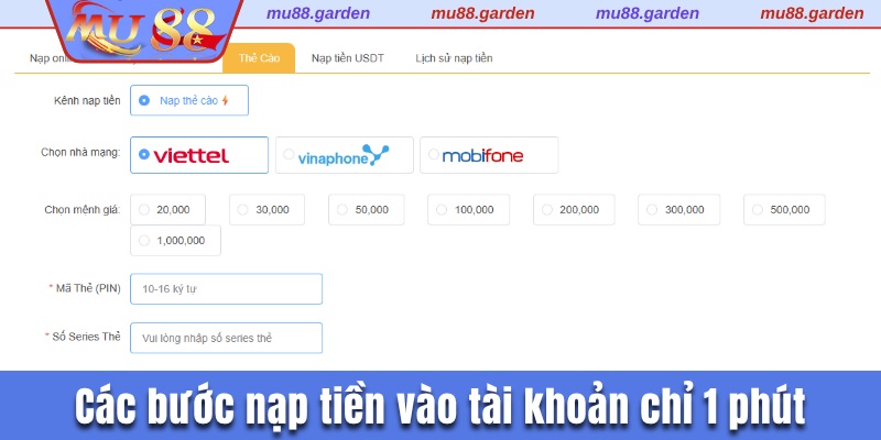 Chi tiết các bước nạp tiền vào tài khoản chỉ 1 phút